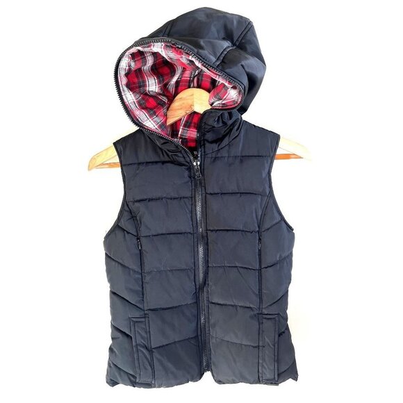 ZARA Black & Plaid Winter Puffy Vest XS - Picture 3 of 10
